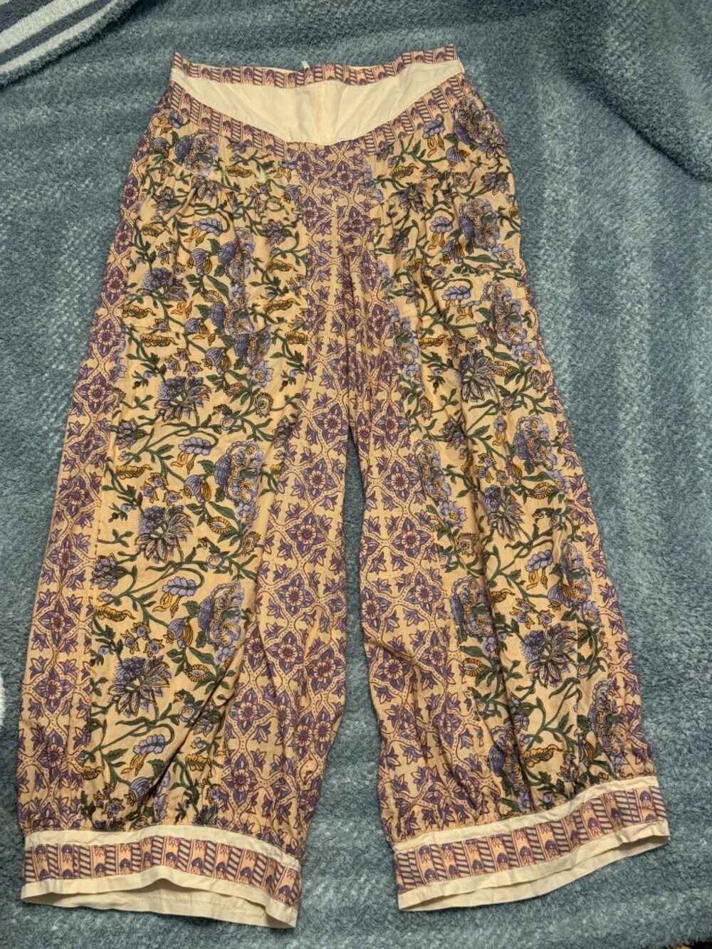 Free People Laurel Canyon Pants Medium Boho Flare Cotton EUC $128 - Picture 2 of 11